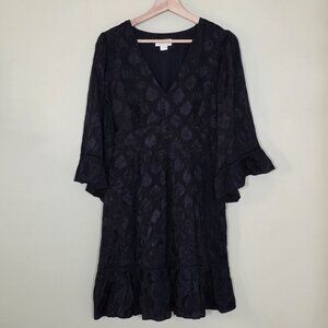 Maeve Christine Dress Women 8 Black Floral Satin Belted Eyelet Lined Whimsigoth